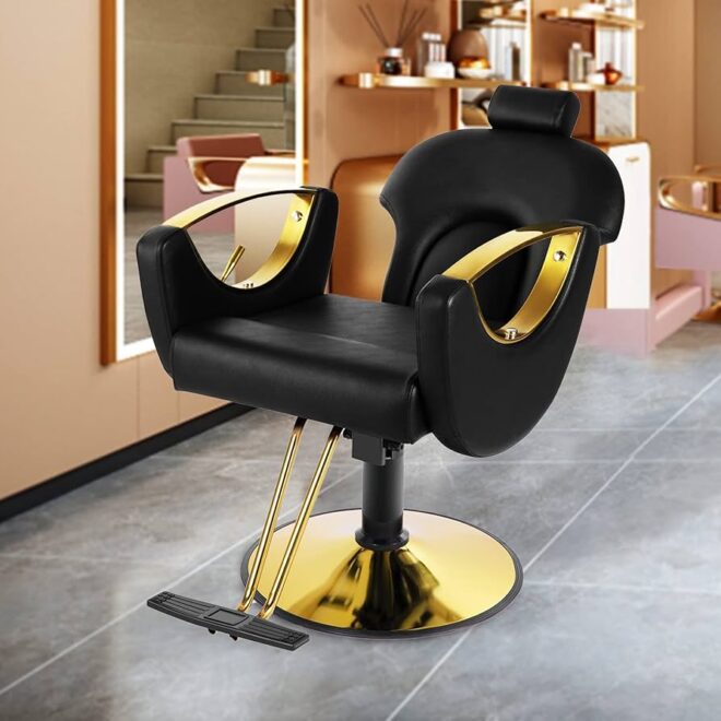 All Purpose Gold Salon Chair for Hair Stylist, 360 Degrees