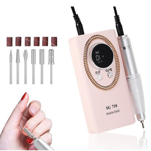 Electric Nail Drill with 6 in 1 Drill Bits Kit for Gel Nail Manicure Pedicure-Pink