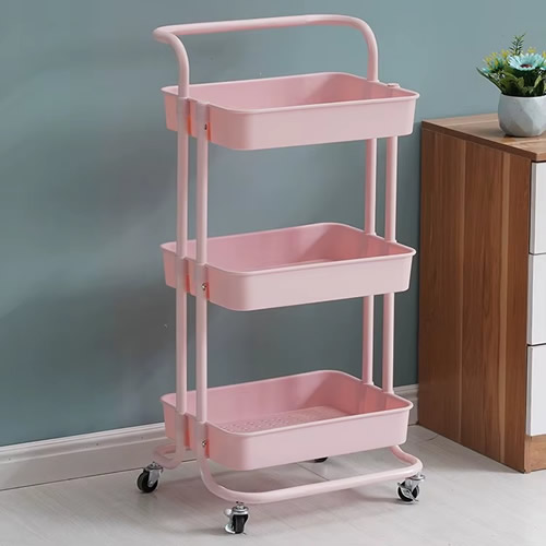 Multi-functional movable trolley storage rack Pink