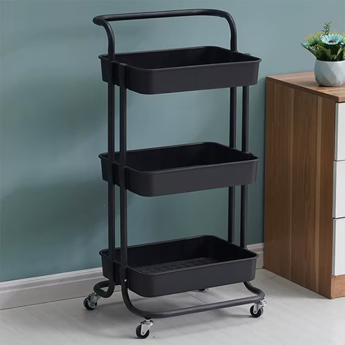 Multi-functional movable trolley storage rack Black